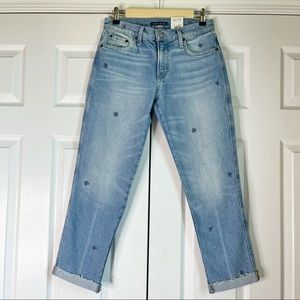 Lucky Brand Mid Rise Boyfriend Jean Floral Embroidered